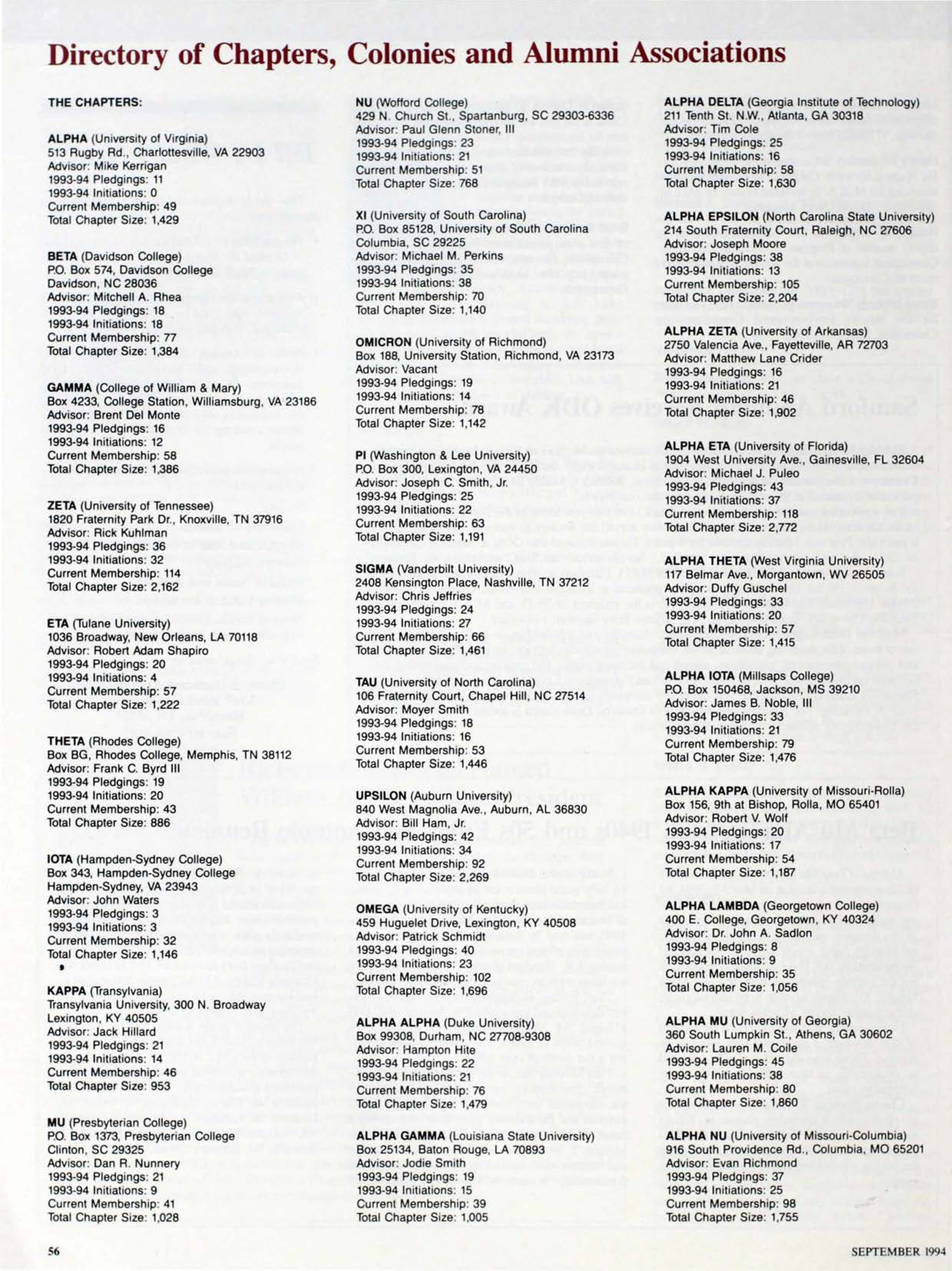 Directory of Chapters, Colonies and Alumni Associations